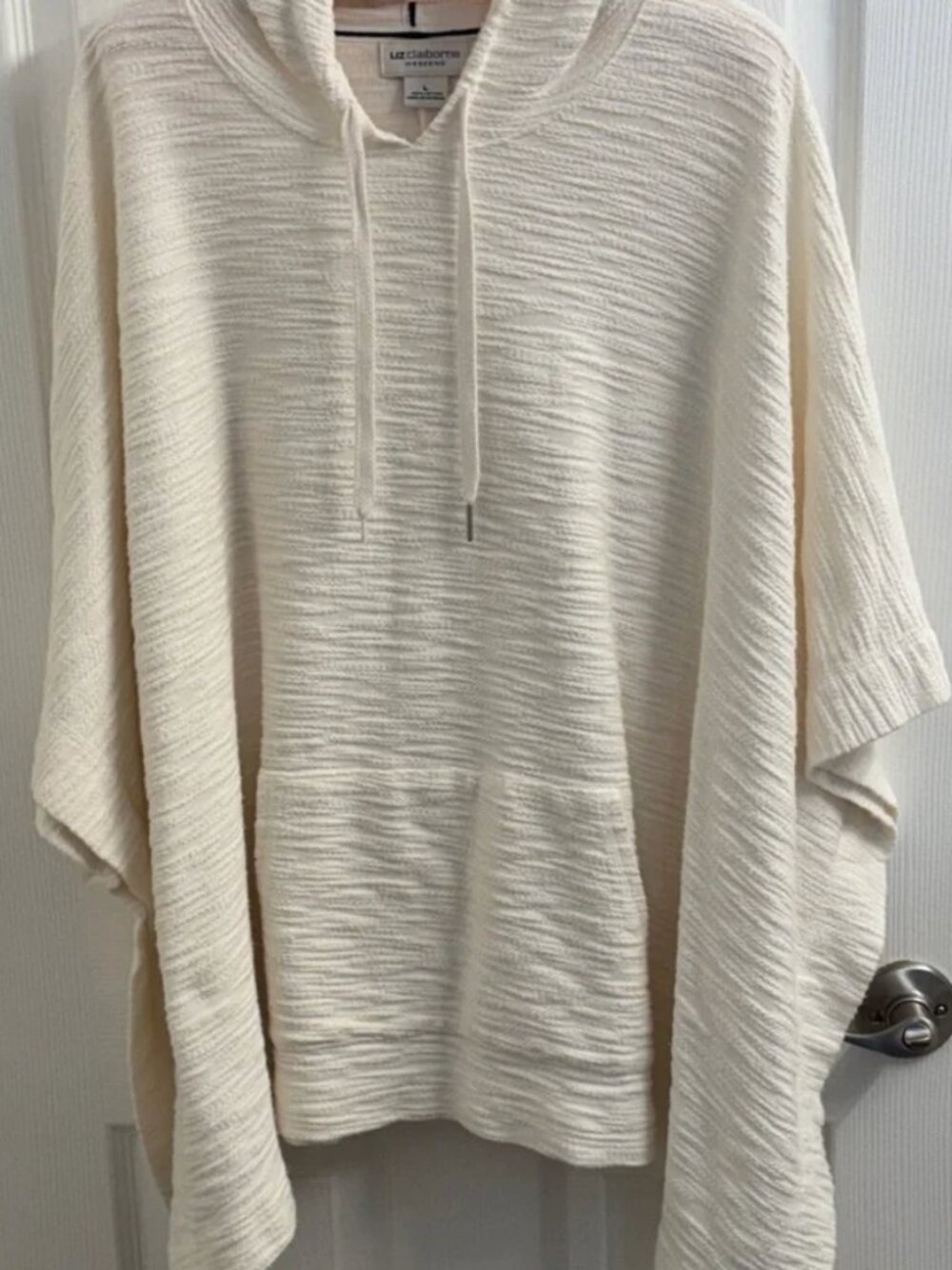 Liz Claiborne Weekend White Hooded Cotton Poncho Pullover Cover Up Medium